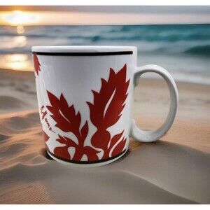 Vintage ULU Mamo Howell Red Floral Mug Island Heritage Hawaii